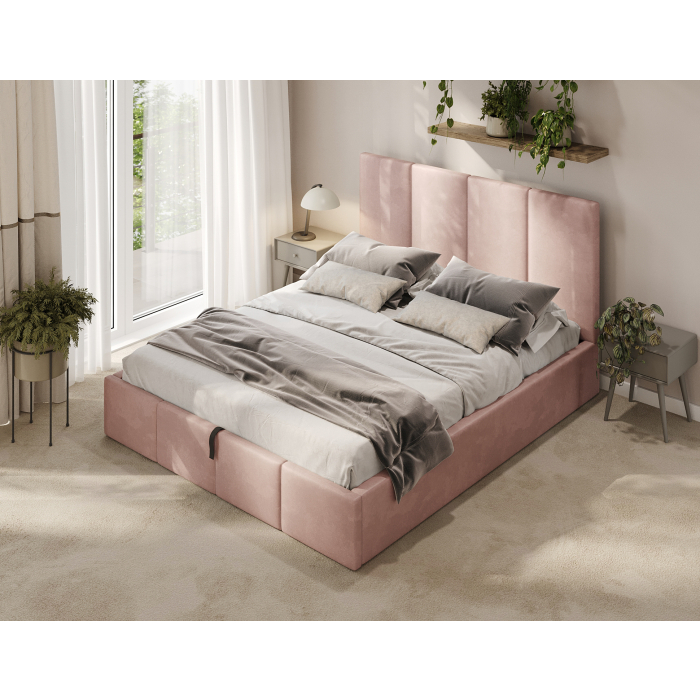 Bett Rosa mit gepolstertem Kopfteil